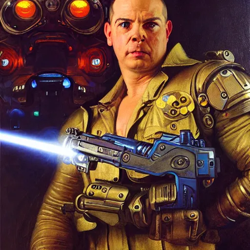 Image similar to portrait of a male cyber bulldog holding a laser gun. shadowrun furaffiniy cyberpunk fantasy highly detailed painting by gaston bussiere craig mullins jc leyendecker gustav klimt artgerm greg rutkowski john berkey, bergey, craig mullins, ruan jia, raymond swanland, jeremy mann, tom lovell, alex malveda