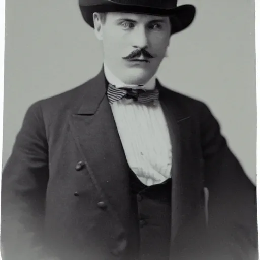 Image similar to a old timey photo of a man wearing a top hat, old, vintage