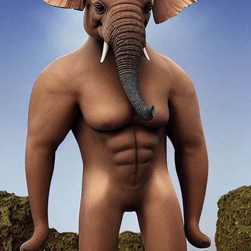 Prompt: muscular anthropomorphic elephant