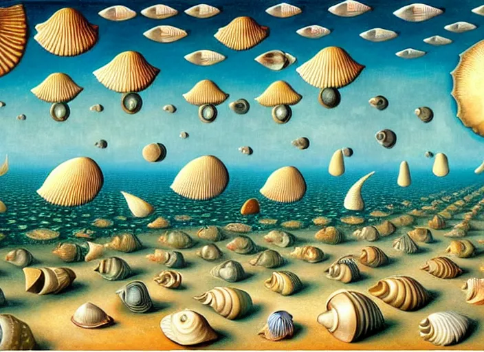 Image similar to a city with fish citizens inside the seashell, by jacek yerka by magritte, surrealistic painting, masterpiece, oil painting, sharp focus, highly detailed, intricate, smooth, 8 k,