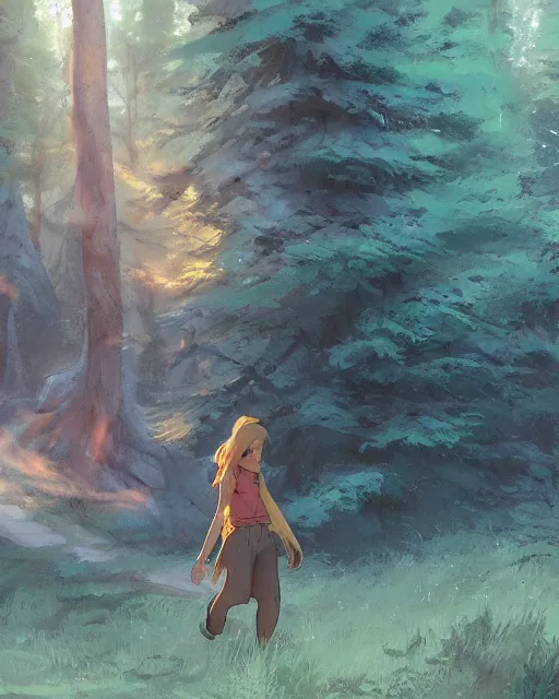 Image similar to A girl camping in the woods, Full shot, Atmospheric lighting, By Makoto Shinkai, Stanley Artgerm Lau, WLOP , Rossdraws, James Jean, Andrei Riabovitchev, Marc Simonetti, krenz cushart, Sakimichan, D&D trending on ArtStation, digital art.