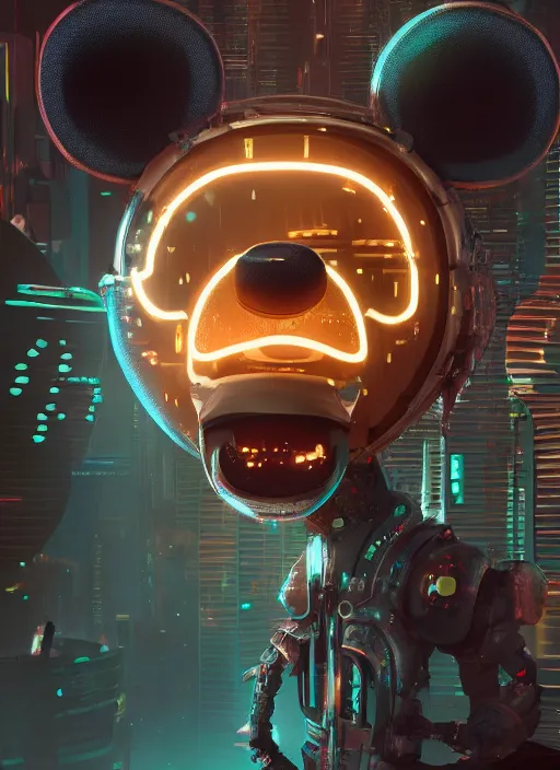 Image similar to giant destroyed head of cyberpunk mickey mouse, in netflix office, by beeple, dystopia, golden ratio, octane render, unreal engine 5, trending on artstation, 8 k