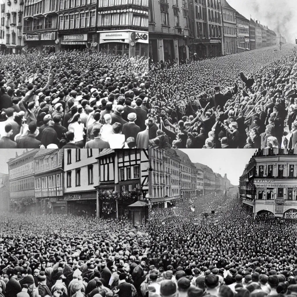 Prompt: Photo of people cheering in the streets of Germany 1939