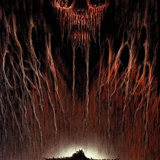 Image similar to shadowknight archfiend beksinski, eldritch, apocalypse, creepy creature, horror spooky