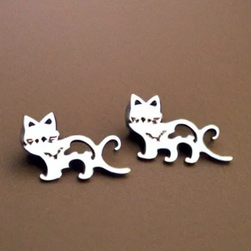 Image similar to 2d lasercut cat earrings, popular on artstation, popular on deviantart, popular on pinterest