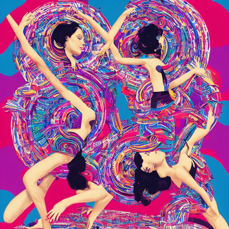 Image similar to album cover design depicting beautiful dancing women, by Jonathan Zawada, and tristan eaton, digital art