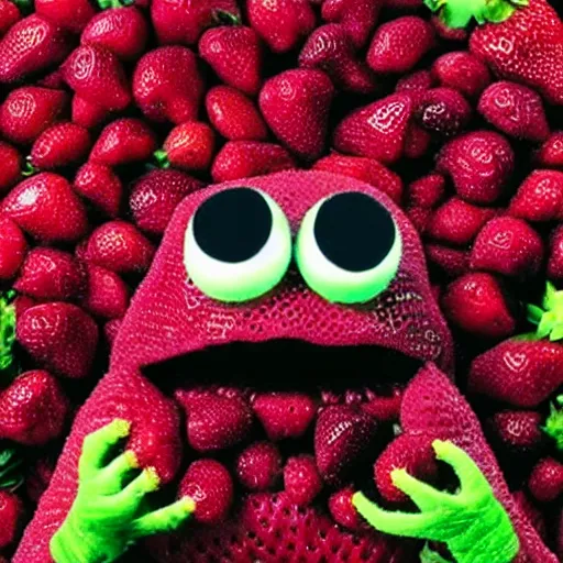 Image similar to strawberry creature with multiple eyes