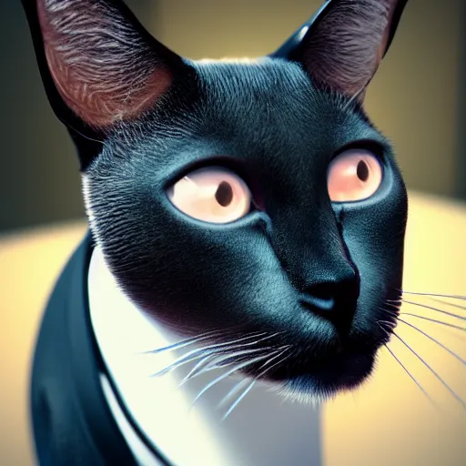 Prompt: portrait of a siamese cat wearing a suit, photorealistic, unreal engine, intricate complexity, cinematic, 8 5 mm