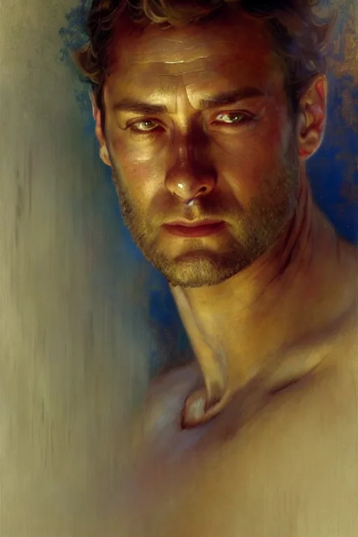 Prompt: jude law, painting by gaston bussiere, craig mullins, greg rutkowski, alphonse mucha