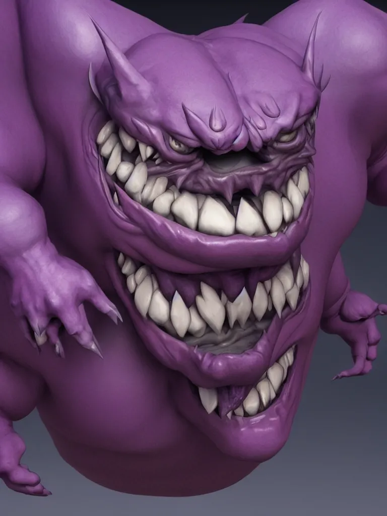 Prompt: gengar transformation closeup realistic, 3 d render, 3 d rendered, high detail, high resolution, dynamic lighting, moody lighting, high contrast, colorful