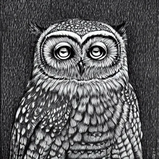 Prompt: A wise owl by Kentaro Miura, highly detailed, black and white