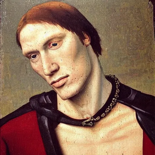 Image similar to A 15th century medieval renaissance oil painting of Jerma985, portrait of Jerma985, grainy, realistic, very realistic, hyperrealistic, highly detailed, very detailed, extremely detailed, very neat, very epic, very cool, detailed, trending on artstation