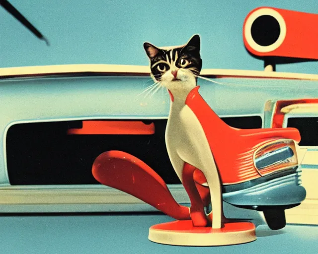 Image similar to googie cat, 6 0 s aesthetic, sixties style