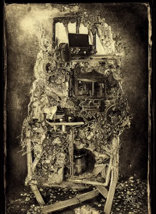 Image similar to old wetplate daguerreotype birth of entropy, fractal, intricate, elegant, highly detailed, parallax, leica, medium format, subsurface scattering, by jheronimus bosch and greg rutkowski and louis jacques mande daguerre