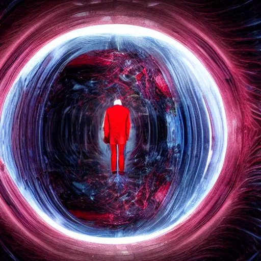 Image similar to dark matter red art house future schizophrenia alone man going limbo hipper sphere reflection in the mirror room stratification of consciousness full HD 8K resolution