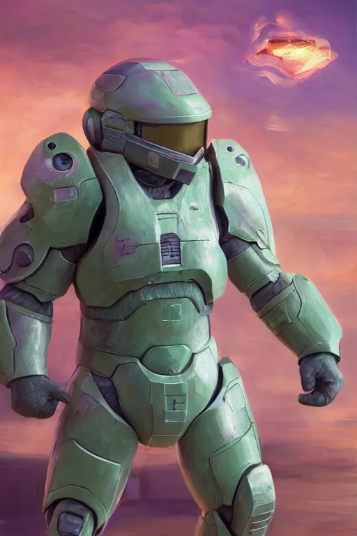 Prompt: jigglypuff playing as master chief, oil on canvas, intricate, portrait, 8 k highly professionally detailed, hdr, cgsociety