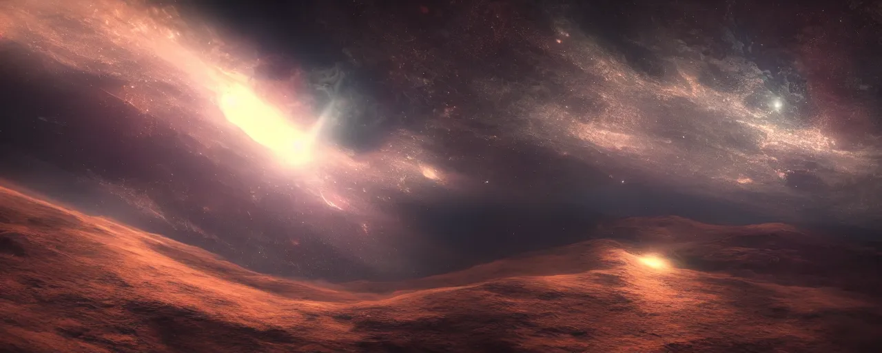 Image similar to cinematic render of atmospheric deep space, volumetric lighting, cathrin machin