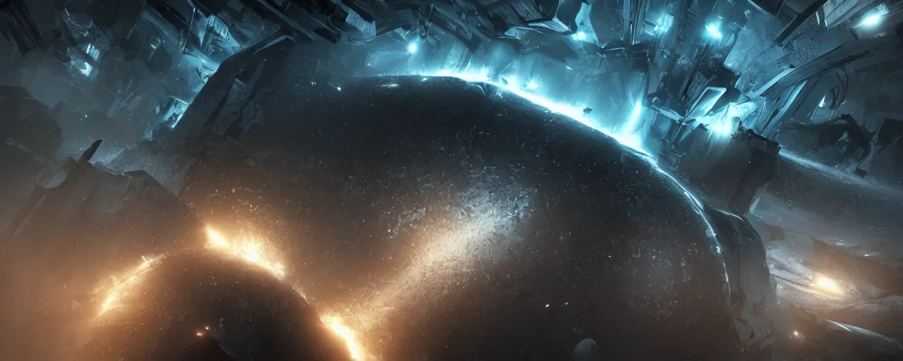 Image similar to a dark epic swirling galaxy, dark scifi, unreal engine, octane render, volumetric lighting