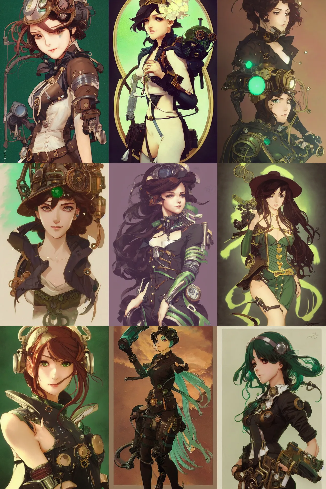 Prompt: portrait anime of cute - fine - face girl in an steampunk suit against a green back for chroma key by artgerm and greg rutkowski and alphonse mucha, trending on artstation