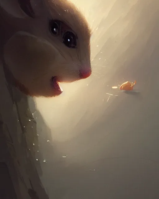 Image similar to a small mouse looks upwards, he is curious about what he sees, digital portrait by greg rutkowski, fantasy art, concept art, by disney concept artists, cinematic lighting, evening light, trending on artstation, cgsociety