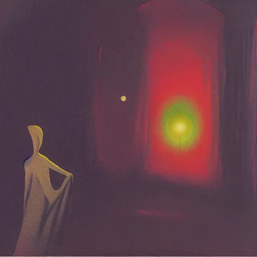 Prompt: a gust of night pushed its way in the door, by jack gaughan, oil on canvas