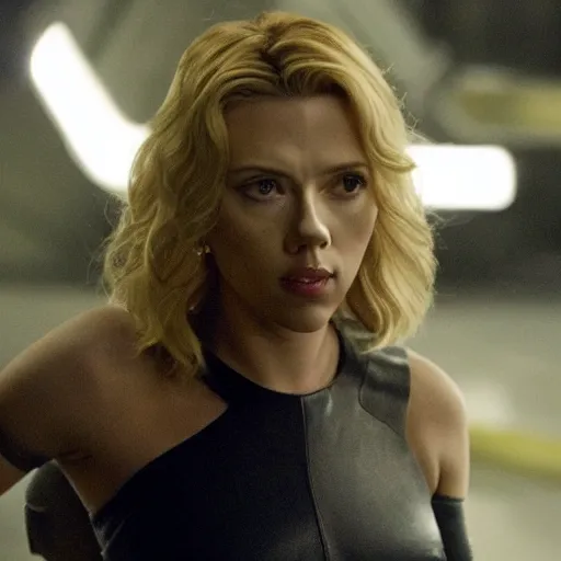 Prompt: a still of Scarlett Johansson in Battlestar Galactica