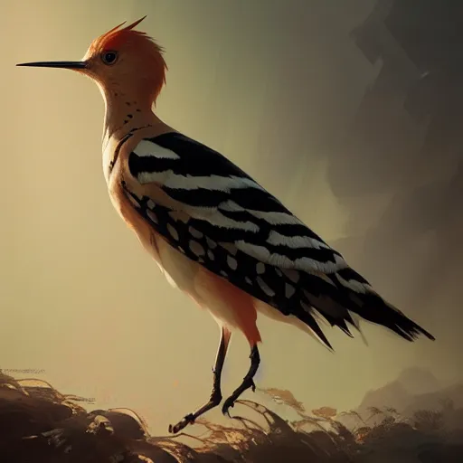 Image similar to hoopoe in avila pinewood, 4 k, concept art, by wlop, ilya kuvshinov, artgerm, krenz cushart, greg rutkowski, pixiv. cinematic dramatic atmosphere, sharp focus, volumetric lighting, cinematic lighting, studio quality