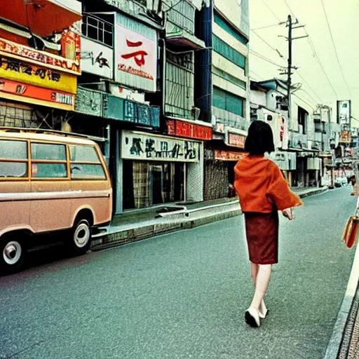 Image similar to Japan 1970's streets, color photo by Slim Aarons