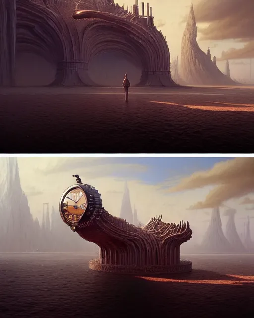 Prompt: a hyper - detailed 3 d render of how time waits for no one, surrealism!!!!! surreal concept art, lifelike, photorealistic, digital painting, aesthetic, smooth, sharp focus, artstation hd, by greg rutkowski, bruce pennington, valentina remenar and asher duran,