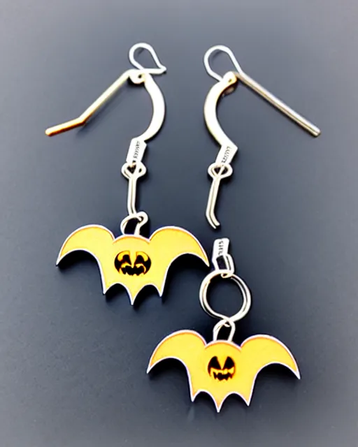 Image similar to spooky cartoon bat, 2 d lasercut earrings,