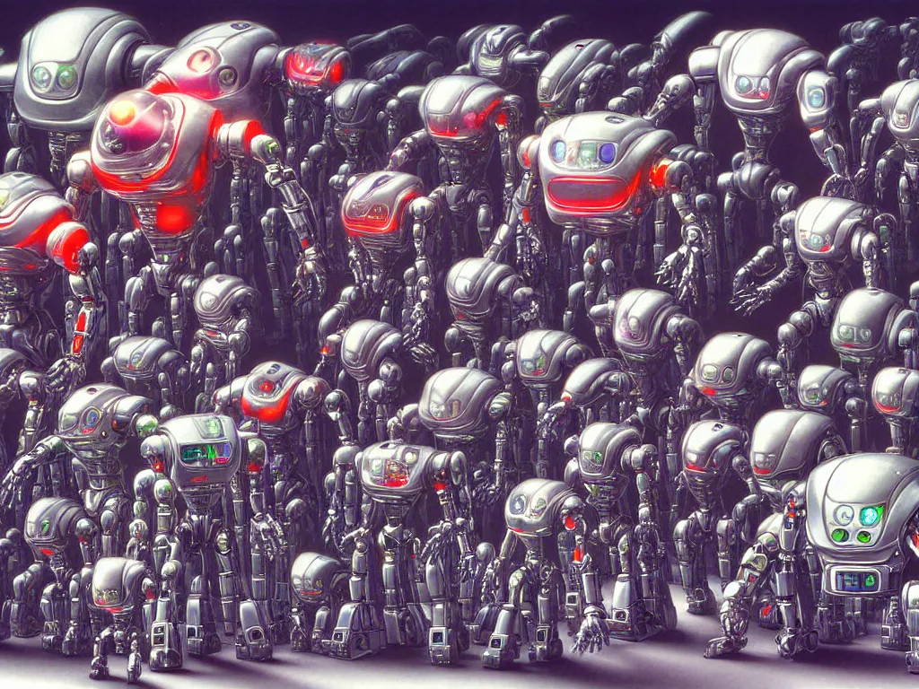 Image similar to programmers bowing down to their robot overlord by Yoshitaka Amano