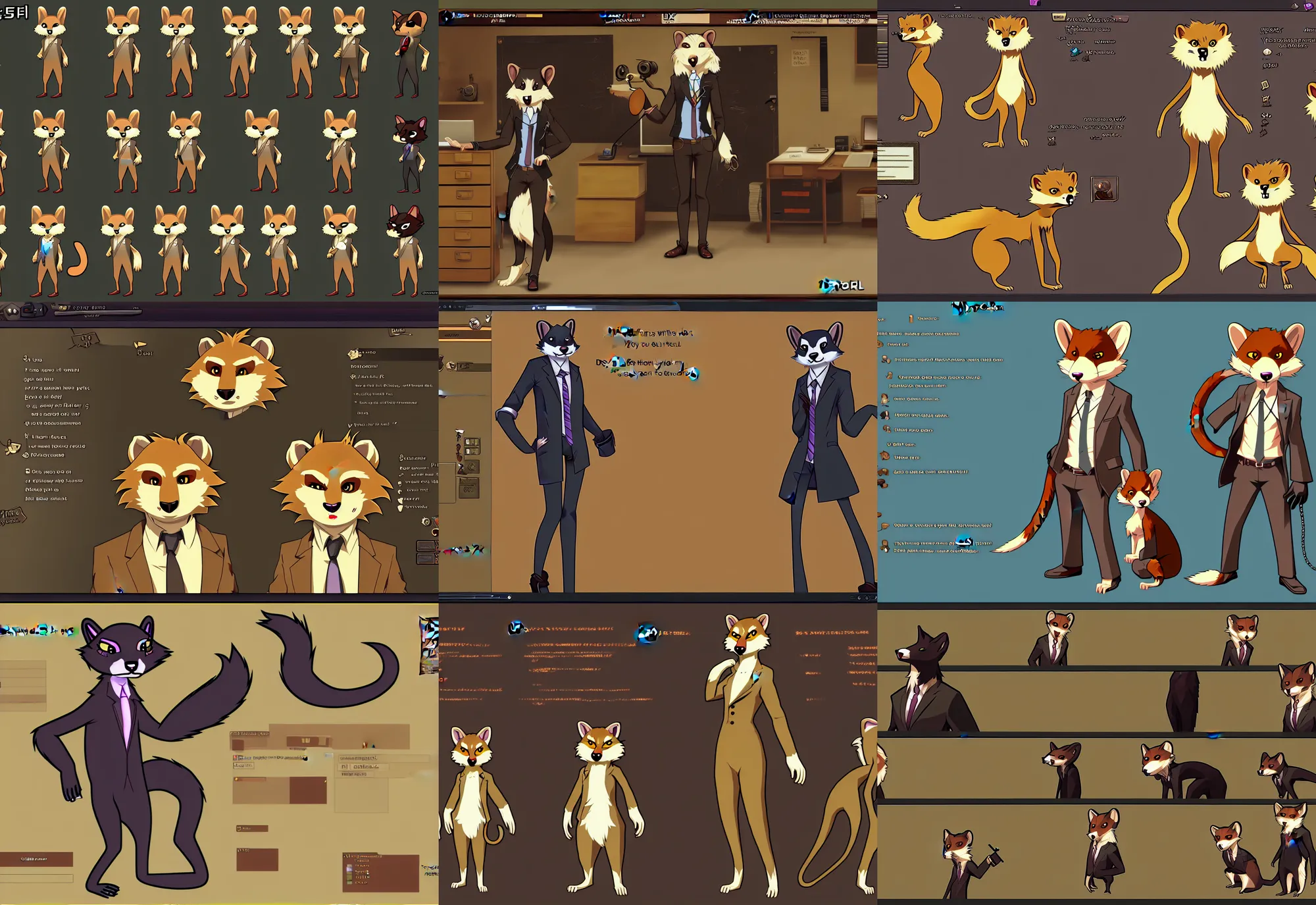 Prompt: furry - weasel - detective - fursona uhd ue 5 visual novel pc game expression asset panel