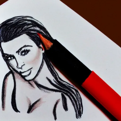 Image similar to Kim Kardashian poorly drawn in wax crayon by a five-year old