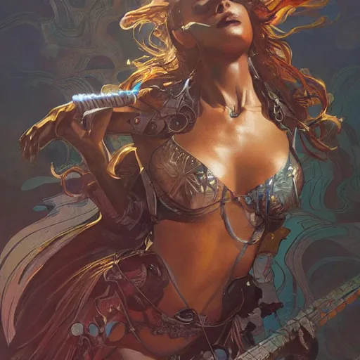 Image similar to a beautiful metal cover art, highly detailed, digital painting, artstation, concept art, sharp focus, illustration, art by alex ross and greg rutkowski and alphonse mucha