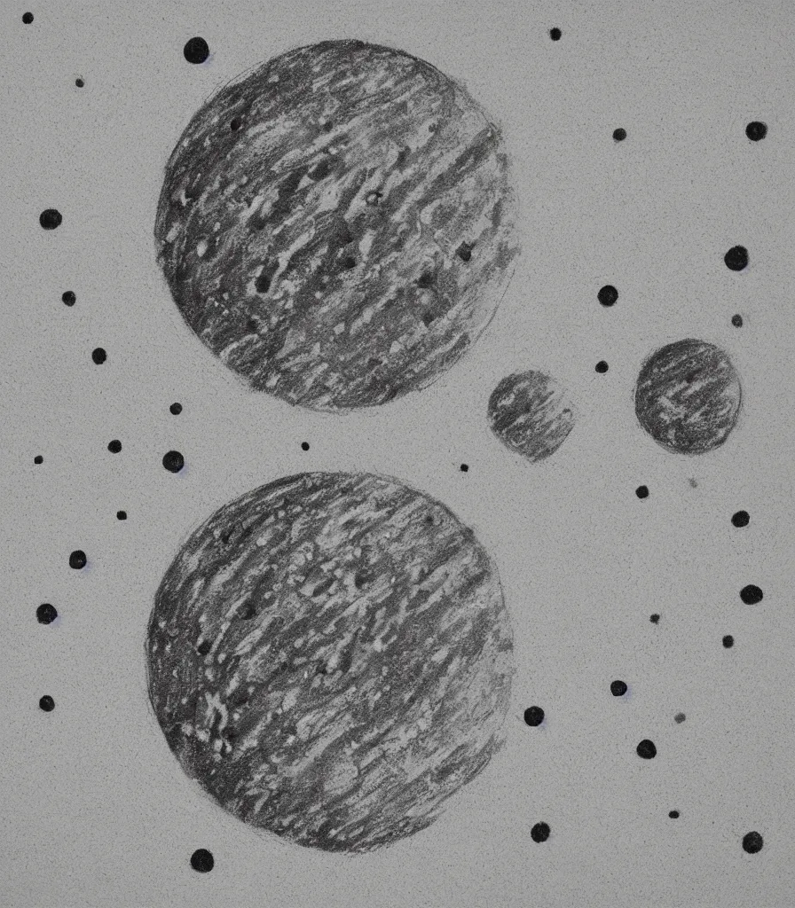 Image similar to a beautiful painting of a planet made out of small circles, rough charcoal sketch, black dots