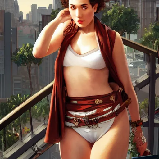 Prompt: Kyrsten Ritter as GTA V Art Cover, highly detailed, digital painting, artstation, concept art, smooth, sharp focus, illustration, ArtStation, art by artgerm and greg rutkowski and alphonse mucha and J. C. Leyendecker and Edmund Blair Leighton and Katsuhiro Otomo and Geof Darrow and Phil hale and Ashley wood and Ilya repin and Charlie Bowater