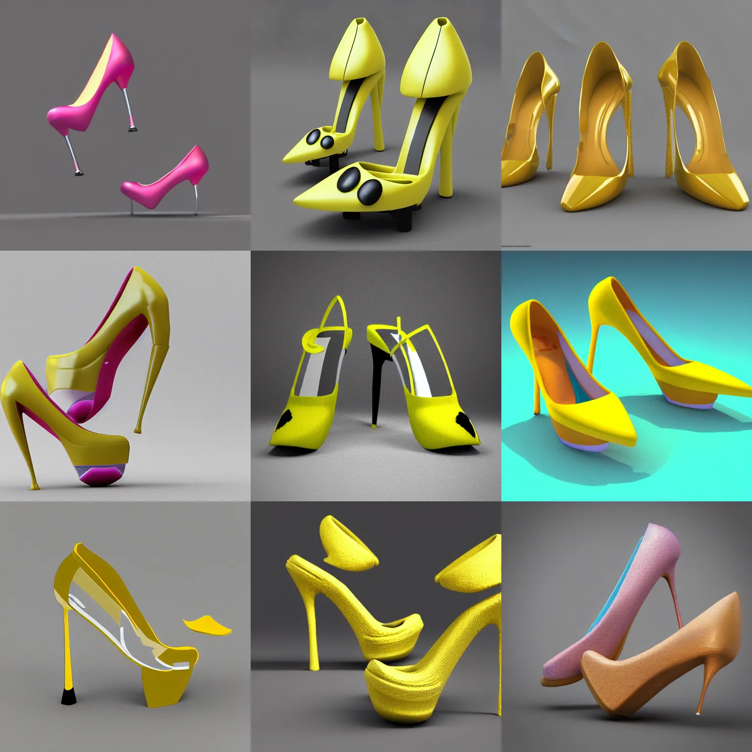 Prompt: high heels in the style of spongebob, 3D design, octane render, cinema 4d