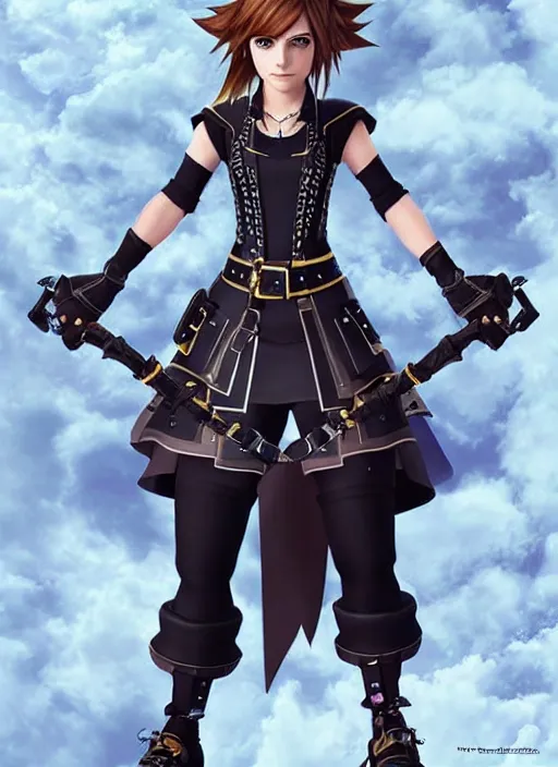 Image similar to Emma Watson as a kingdom hearts character, square enix painted official artwork, intricate, highly detailed, epic, awesome, dramatic lighting, patterns