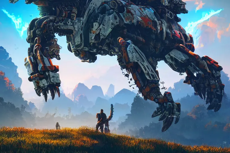 Image similar to tideripper machine mecanical creature robot of horizon forbidden west horizon zero dawn radiating a glowing aura global illumination ray tracing hdr fanart arstation by ian pesty and alena aenami artworks in 4 k