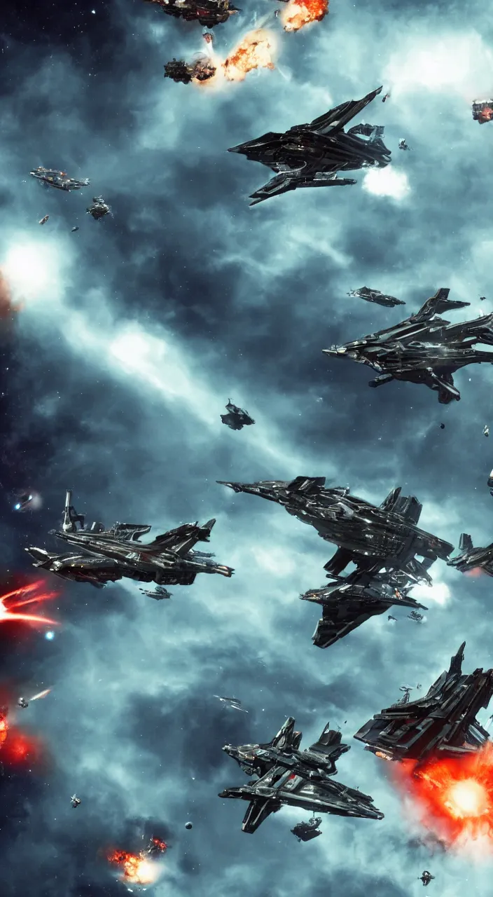 Prompt: a legion of hostile starships converge on the earth from outer space to make war, cinematic