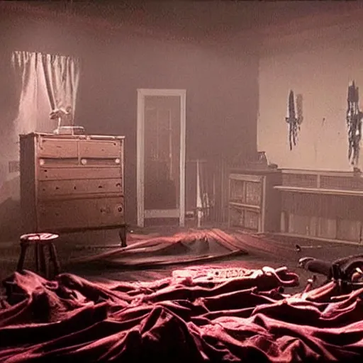 Image similar to a scary movie scene, horror stage setup,