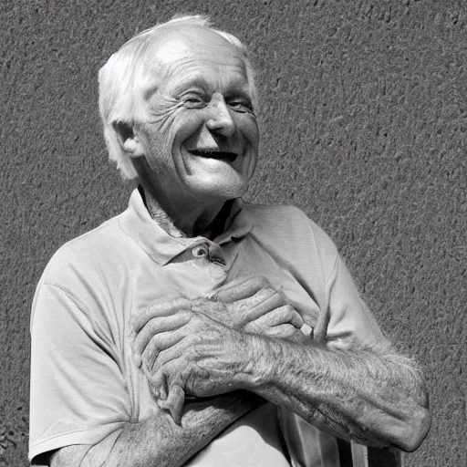 Prompt: infrared image of a smiling old man