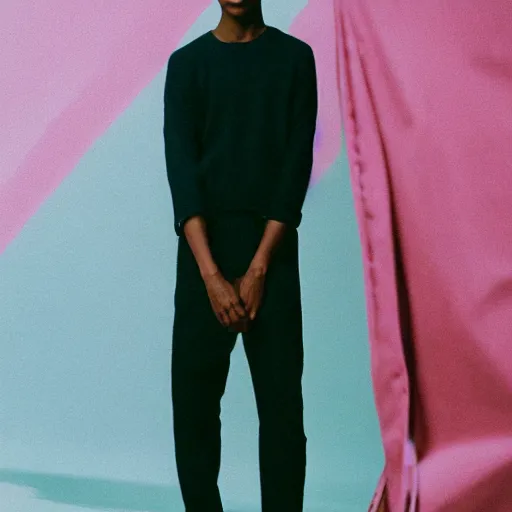 Image similar to realistic photoshoot for a new aime leon dore lookbook, color film photography, portrait of a beautiful model, in style of tyler mitchell, 35mm