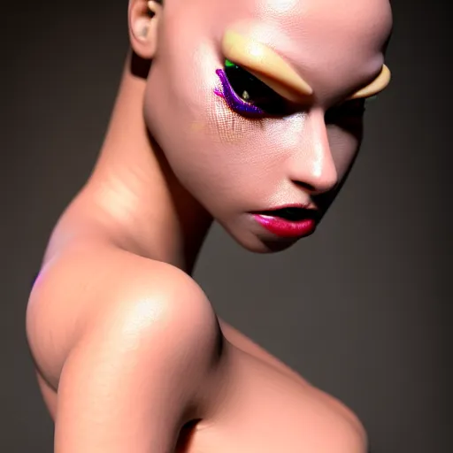 Image similar to beautiful humanized lizard - girl, full growth, studio shot in style, professional photographer, many details, super realistic, high quality, 8 k