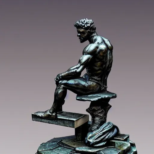 Image similar to the statue of the thinker!!!, painted!!!!!! wargaming miniature, higly detailed, 4 k