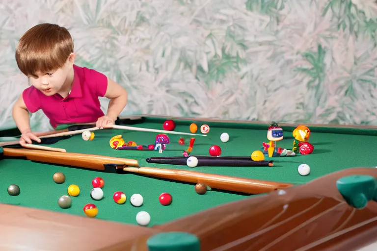 Image similar to fisher price pool table snowy jungle, studio photography 85mm