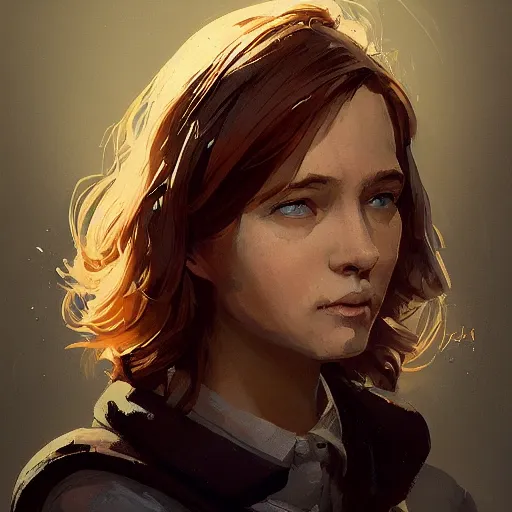 Image similar to portrait of a super friendly woman by greg rutkowski, he is about 2 9 years old, english, auburn slightly red shoulder length hair, brown eyes, cute chubby face, highly detailed portrait, digital painting, artstation, concept art, smooth, sharp foccus ilustration, artstation hq