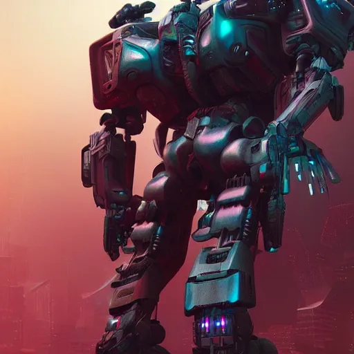 Image similar to Ash Thorp designed photorealistic photo vfx movie cyberpunk aesthetic TOOL album holographic cover art of a giant mech warrior. 3D octane, trending on artstation.