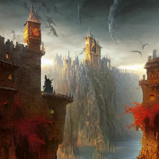 Prompt: a painting of a city castle floating in the air, flying island, levitating citadel, a matte painting by marc simonetti, deviantart, fantasy art, lush world above an apocalypse landscape, matte painting, fantasy landscape