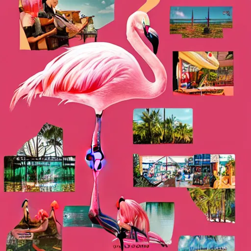 Prompt: the flamingo cafe by william maranci, plunderphonic collage album cover trending on artstation behance hd
